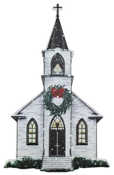 12" Embossed Metal Winter Church