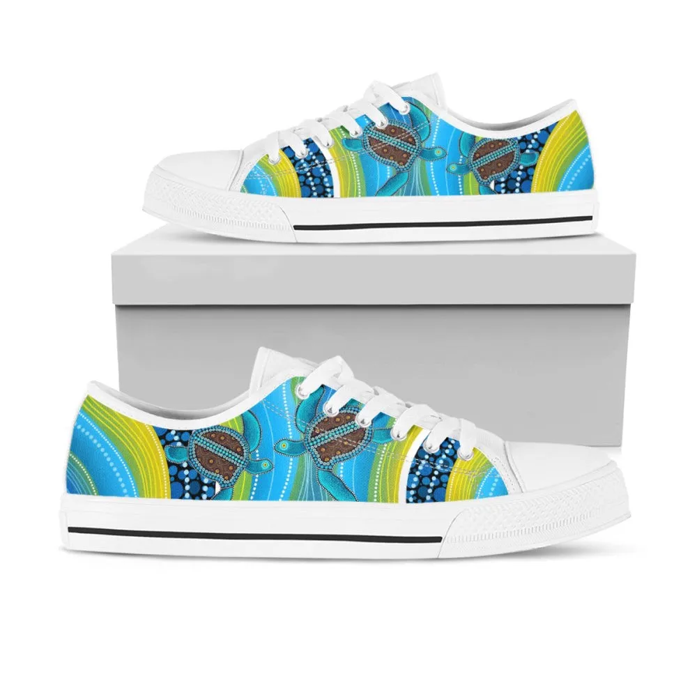 Aboriginal Shoes Blue Turtles Painting Art Low Top Shoes, Animal Print Canvas Shoes, Print On Canvas Shoes