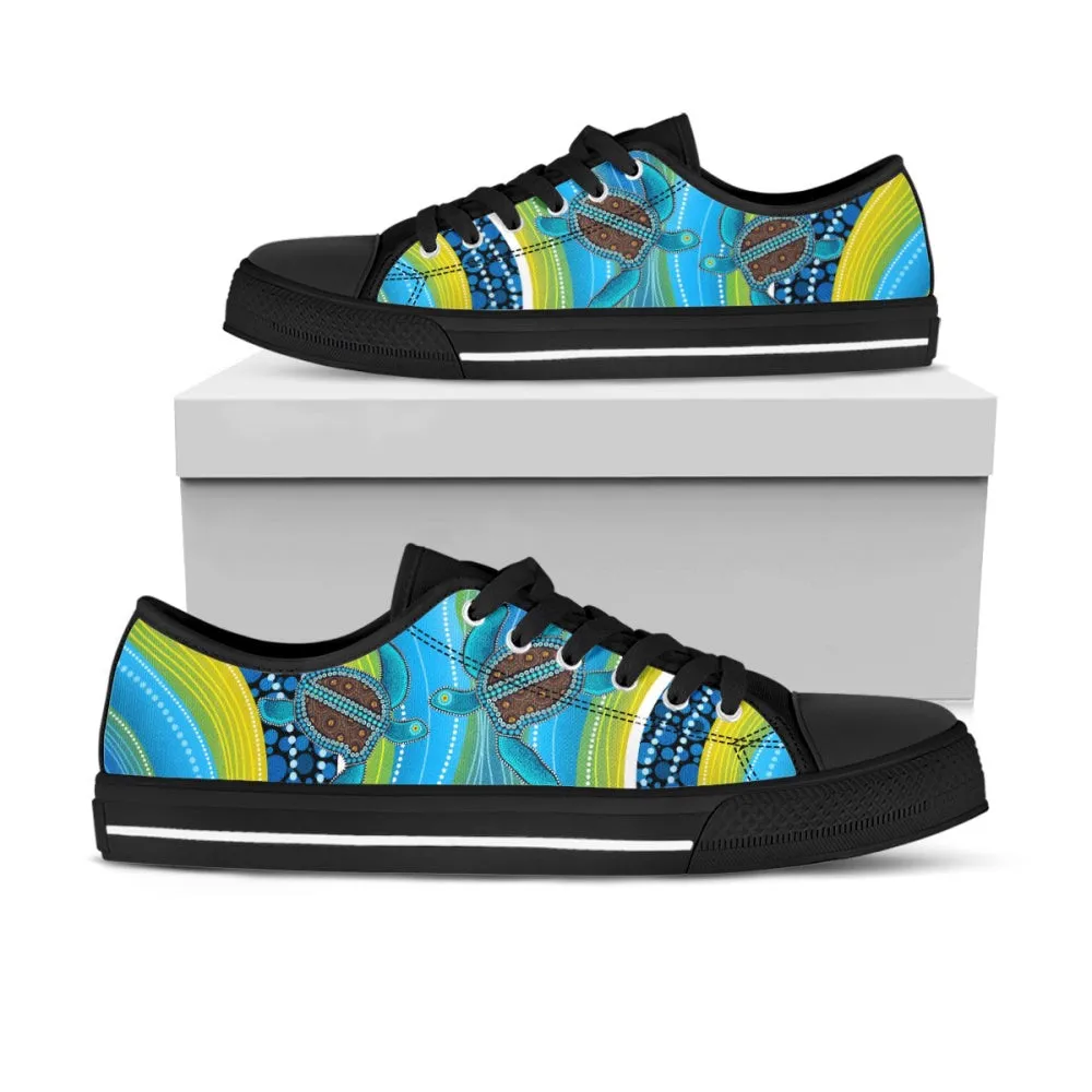 Aboriginal Shoes Blue Turtles Painting Art Low Top Shoes, Animal Print Canvas Shoes, Print On Canvas Shoes