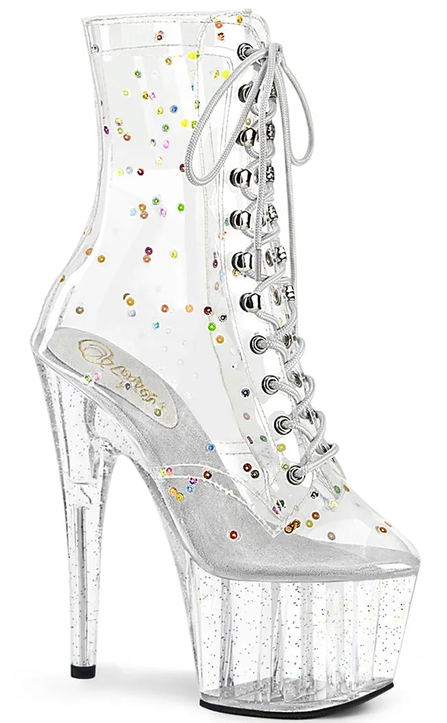 ADORE-1020C-2 Clear Glitter Platform Ankle Boots