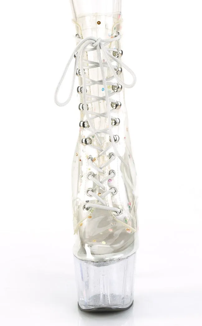 ADORE-1020C-2 Clear Glitter Platform Ankle Boots