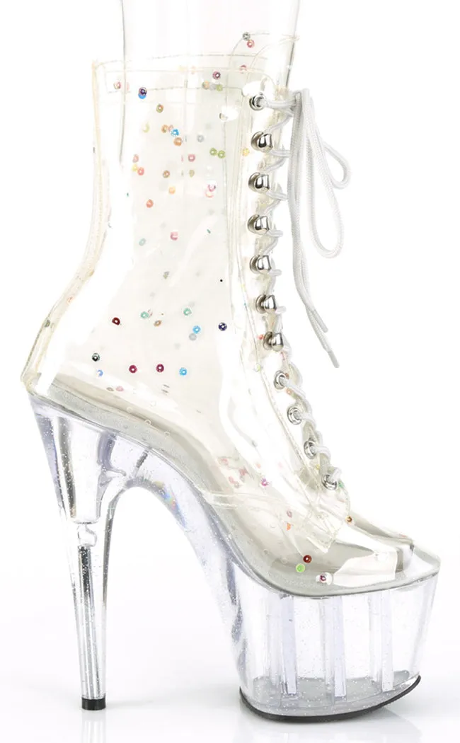 ADORE-1020C-2 Clear Glitter Platform Ankle Boots