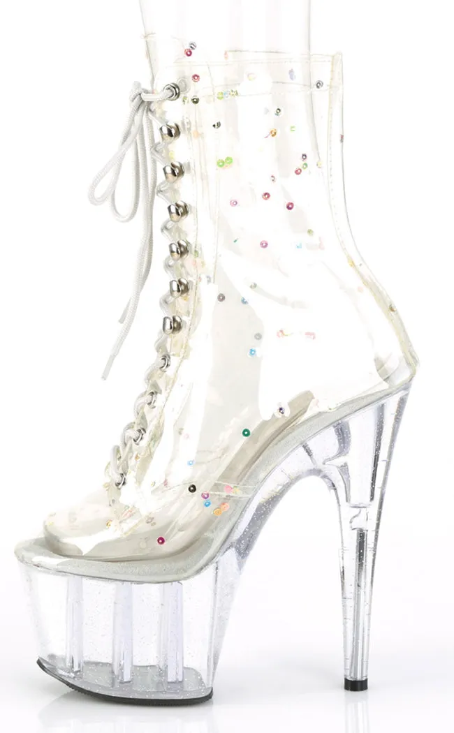 ADORE-1020C-2 Clear Glitter Platform Ankle Boots