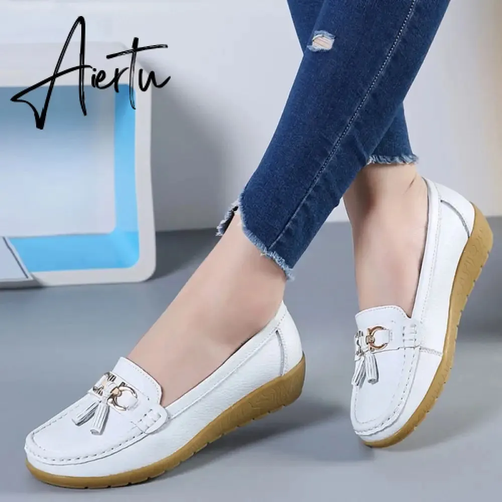 Aiertu Women Flats Ballet Shoes Cut Out Leather Breathable Moccasins Women Boat Shoes Ballerina Ladies Casual Shoes