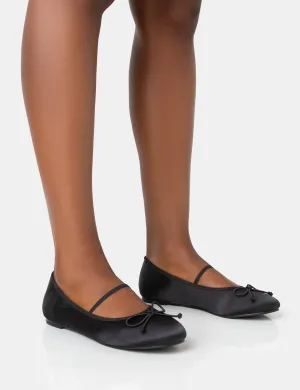 Alexa Black Satin Elasticated Bow Detailed Ballet Flats