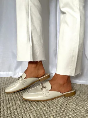 Amozae-Stakes Loafer Mules- Ivory