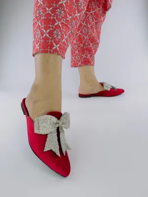 Annabel Red Open Toe Luxury Rhinestone Mules