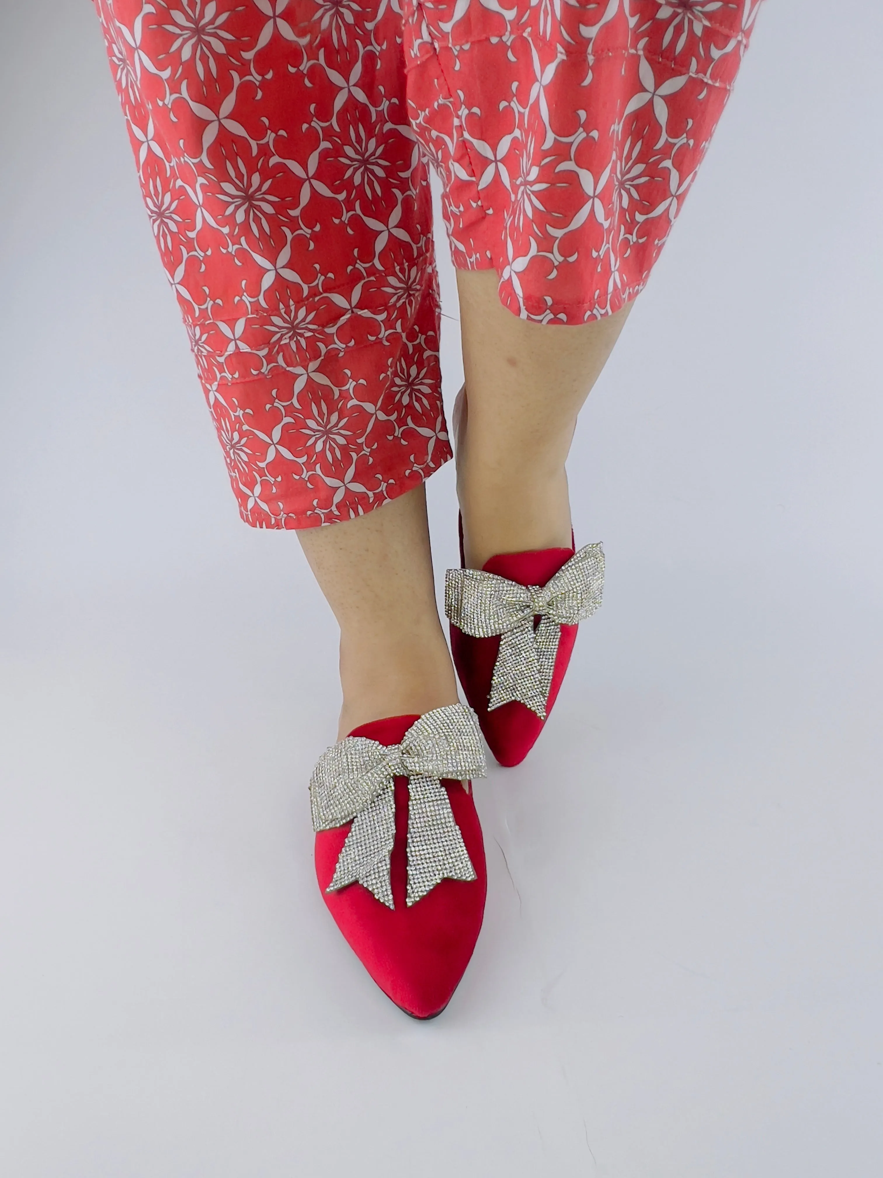 Annabel Red Open Toe Luxury Rhinestone Mules