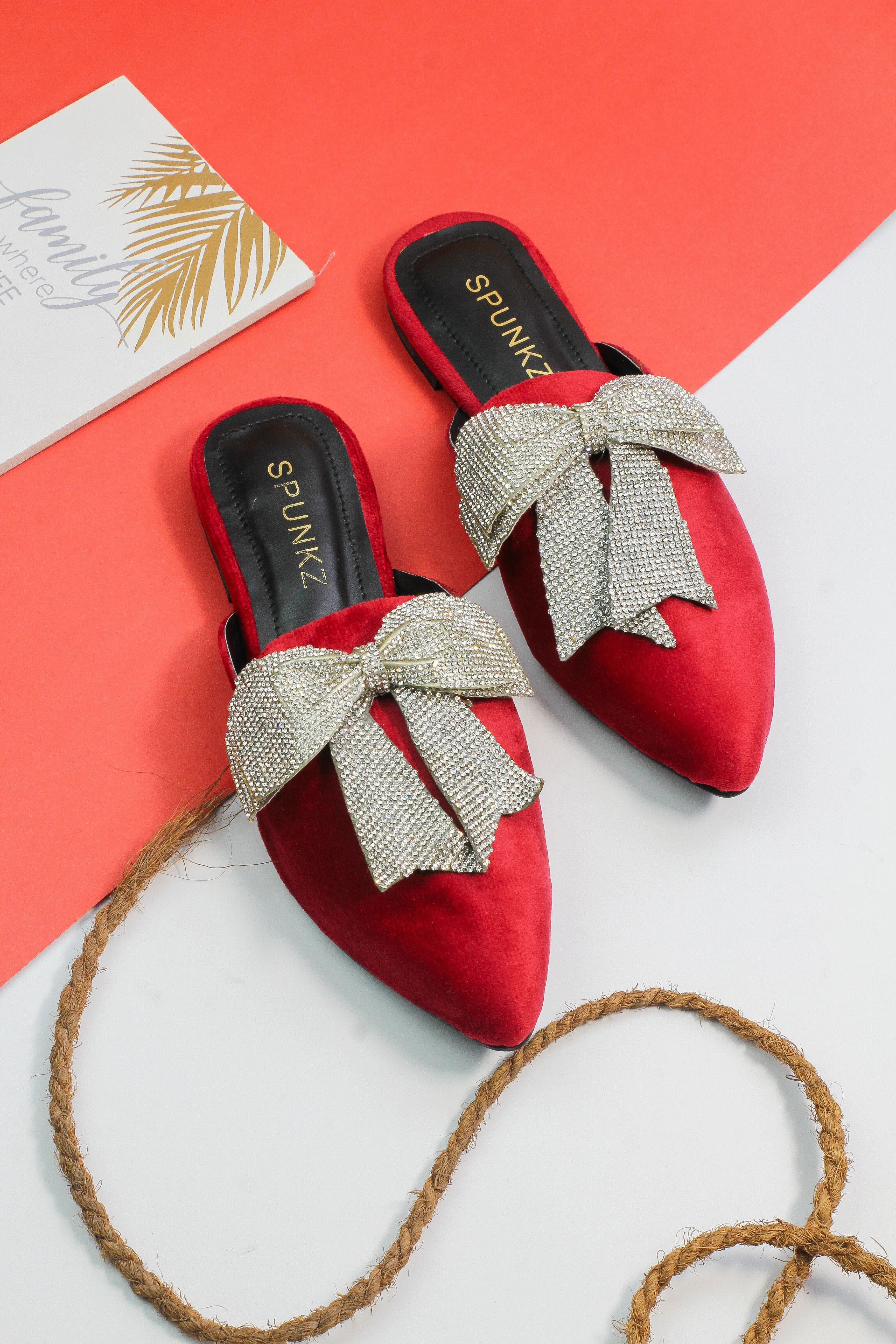 Annabel Red Open Toe Luxury Rhinestone Mules