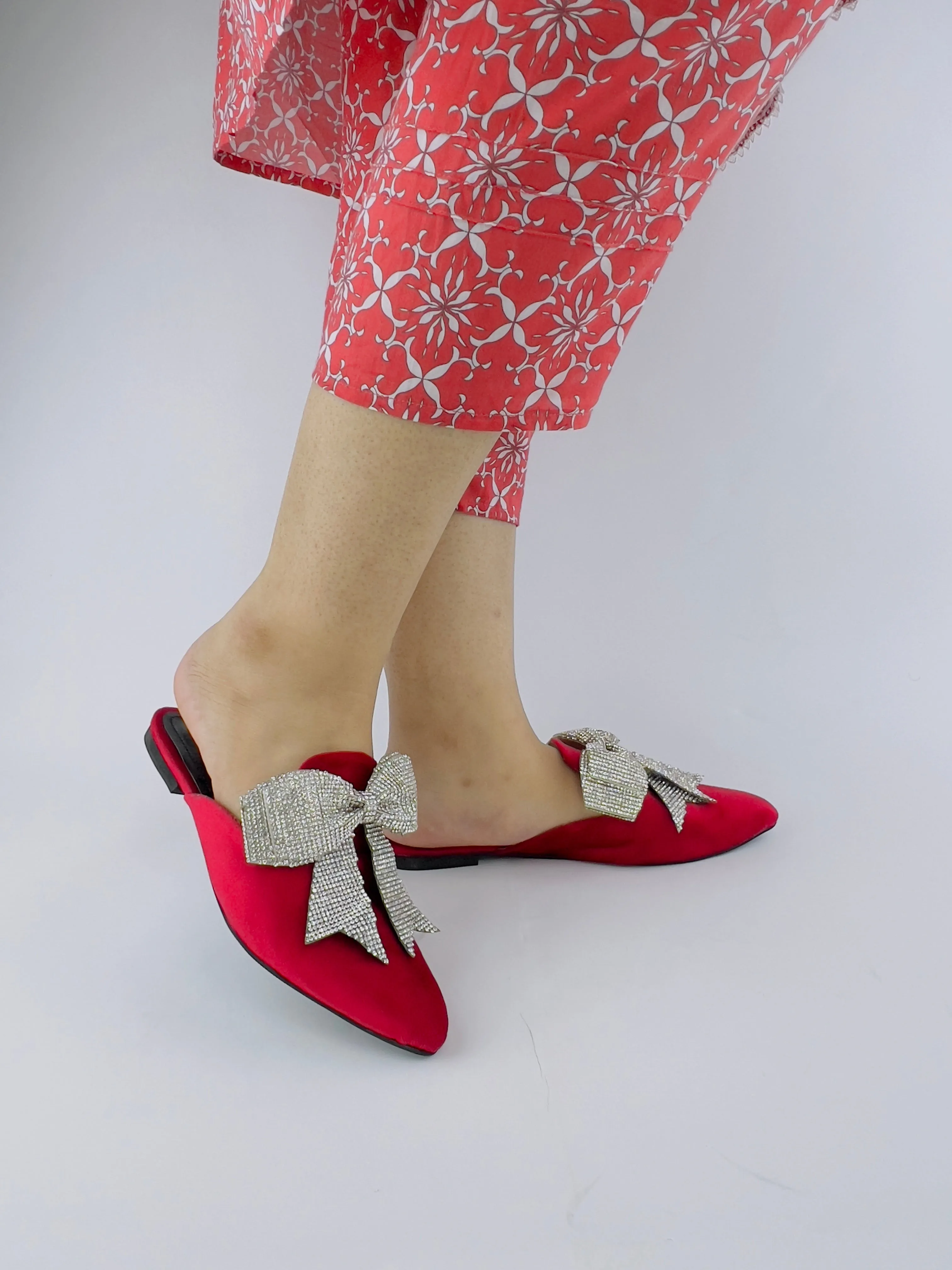 Annabel Red Open Toe Luxury Rhinestone Mules