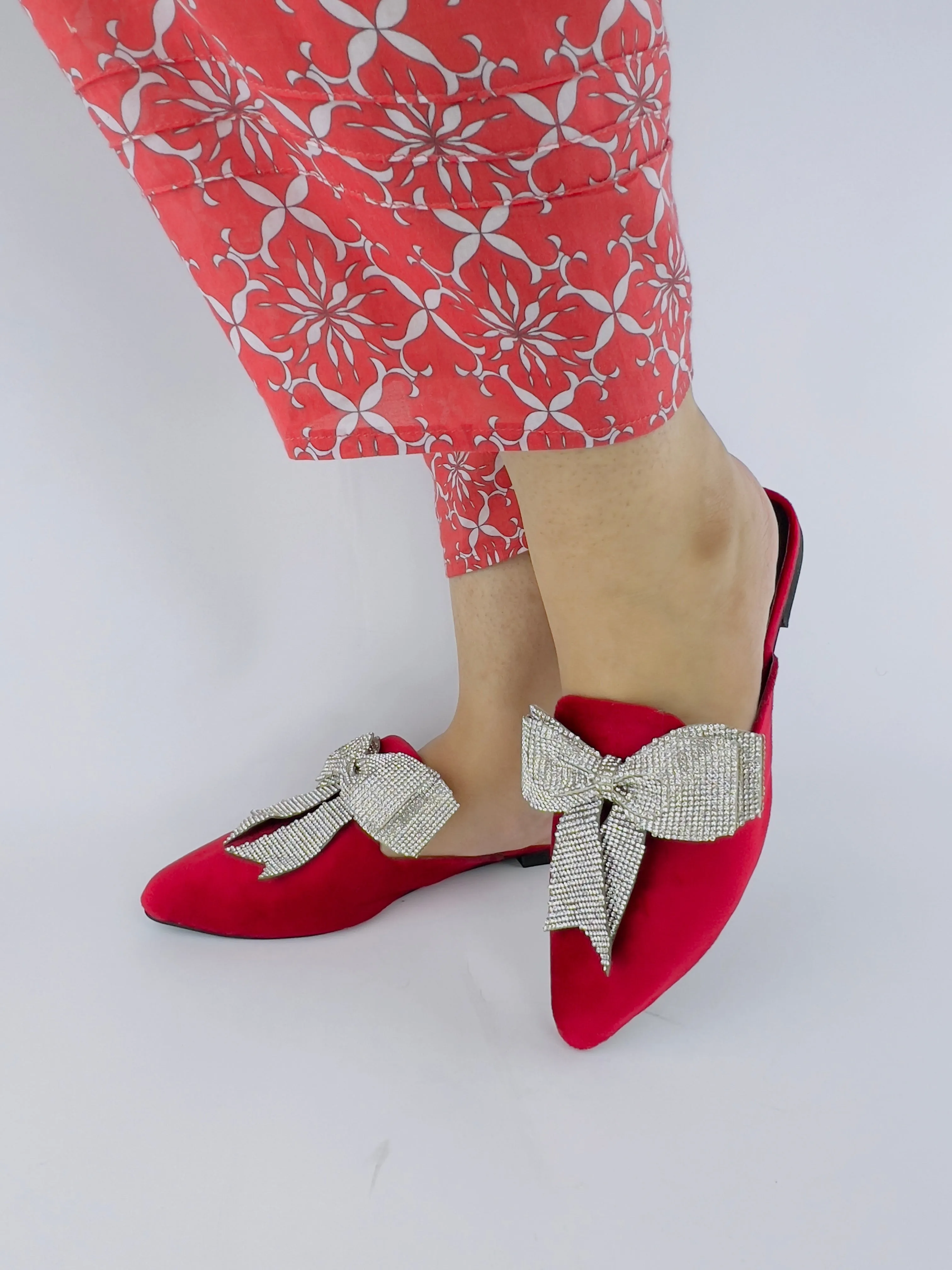 Annabel Red Open Toe Luxury Rhinestone Mules