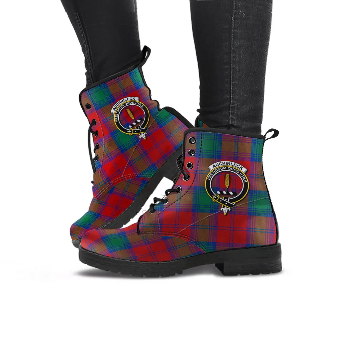 Auchinleck (Affleck) Tartan Leather Boots with Family Crest