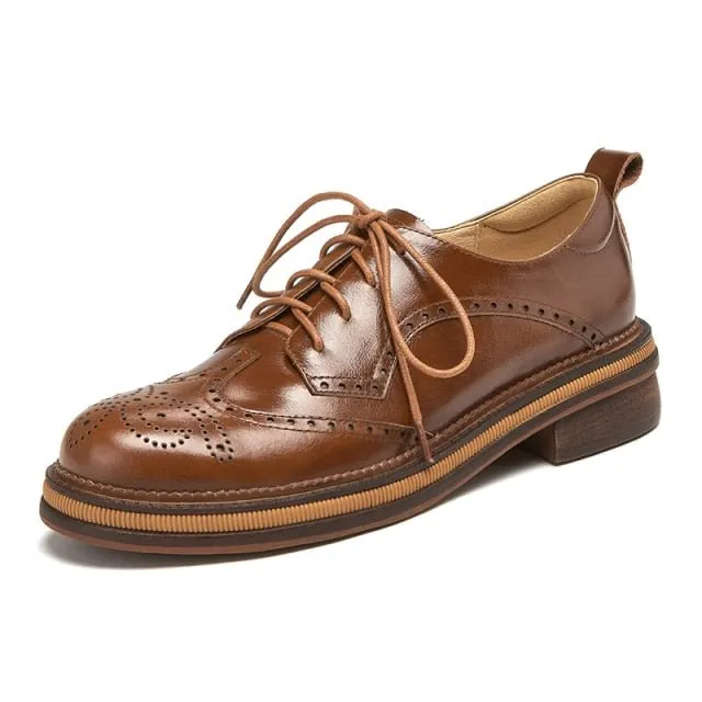 Autumn Chic Leather Brogue Lace-up Flats