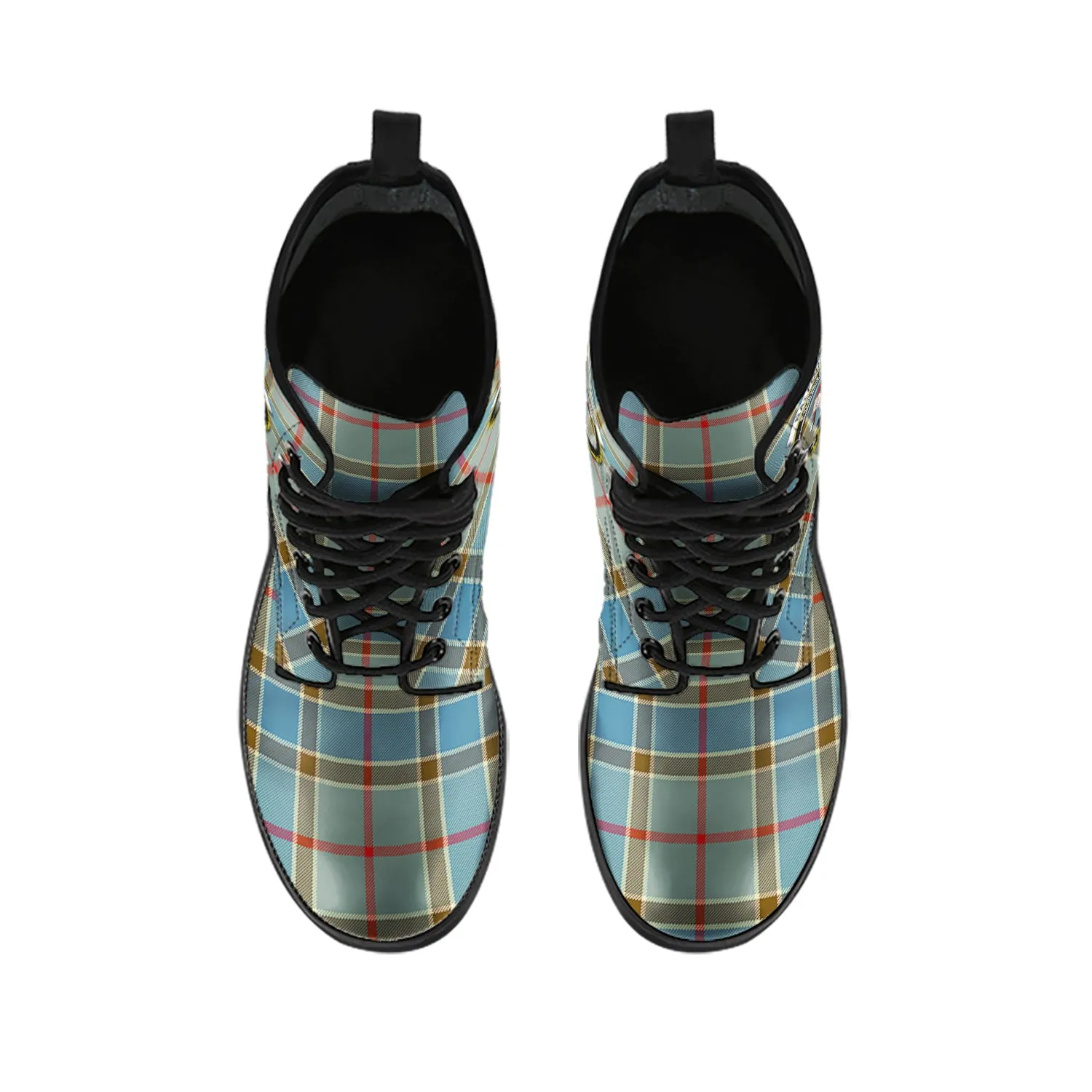 Balfour Blue Tartan Leather Boots with Family Crest