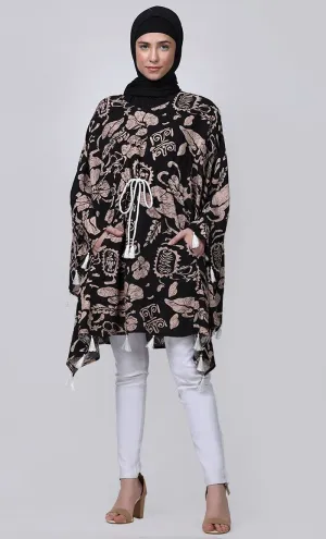 Basic Everyday Wear Printed Floral Tunic With Contrasted Tessels And Dori