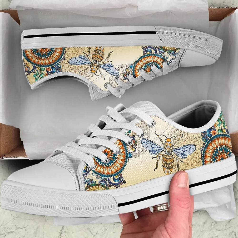 Bee Ethnic Style Low Top Beekeeping Fashion Sneaker, Animal Print Canvas Shoes, Print On Canvas Shoes