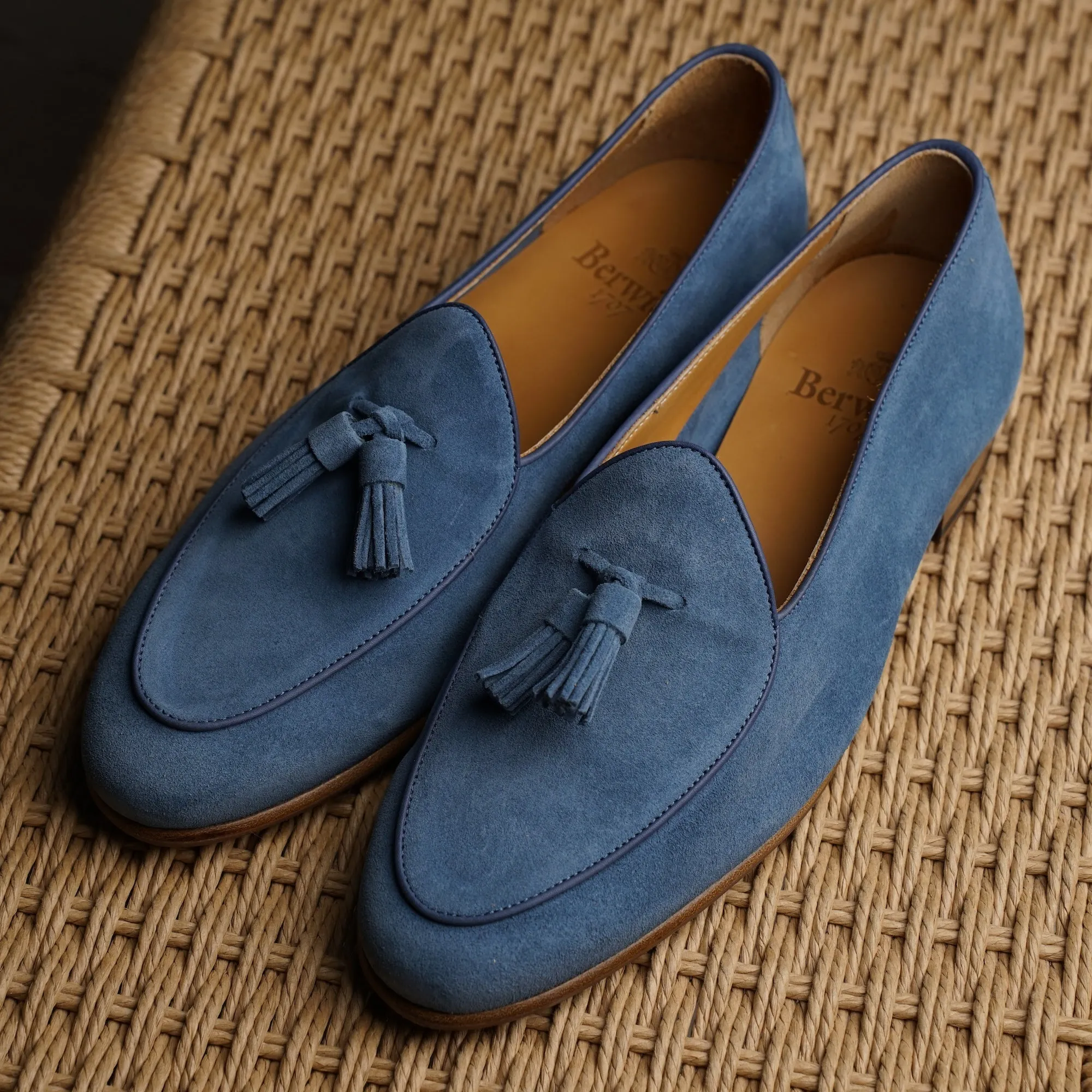 Belgian Tassel Loafer - Indigo Suede