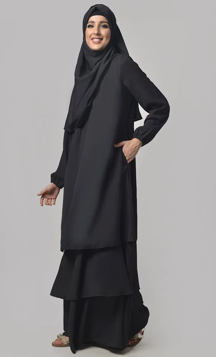 Black Crepe Multi Layered Abaya