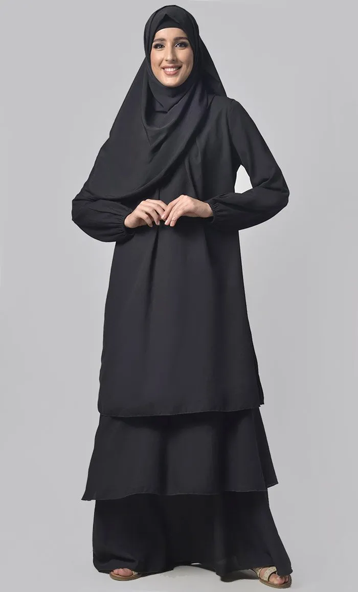 Black Crepe Multi Layered Abaya