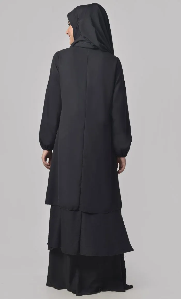 Black Crepe Multi Layered Abaya