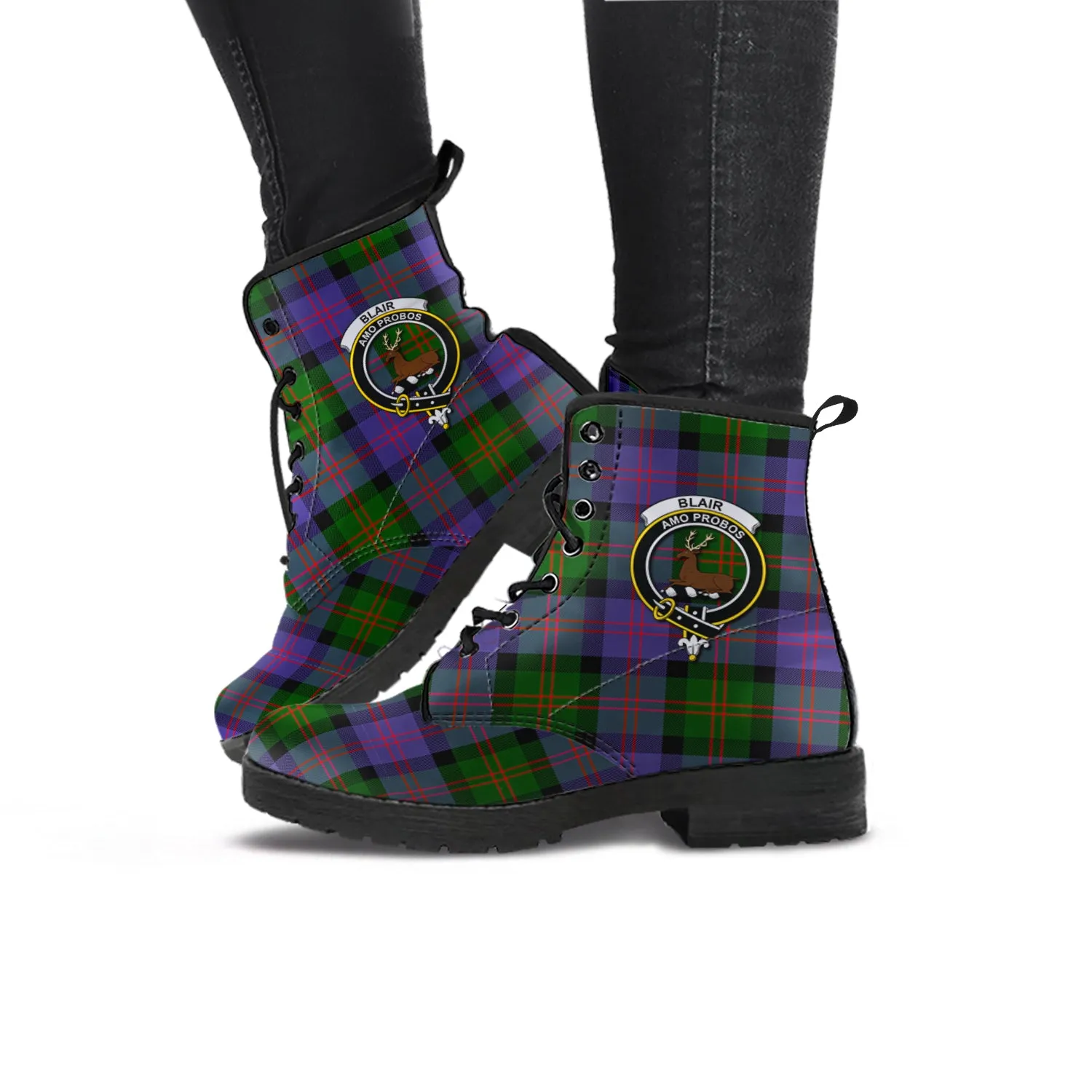 Blair Modern Tartan Leather Boots with Family Crest