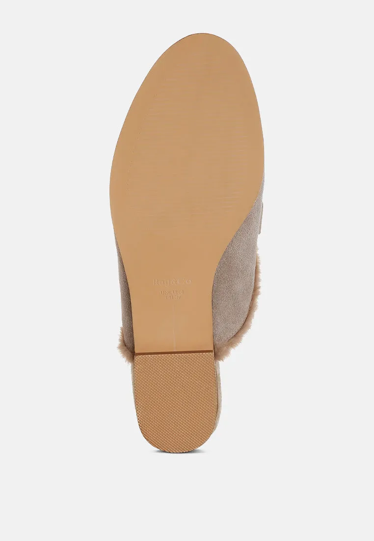 Bosnia Suede & Faux Fur Slip On Mules