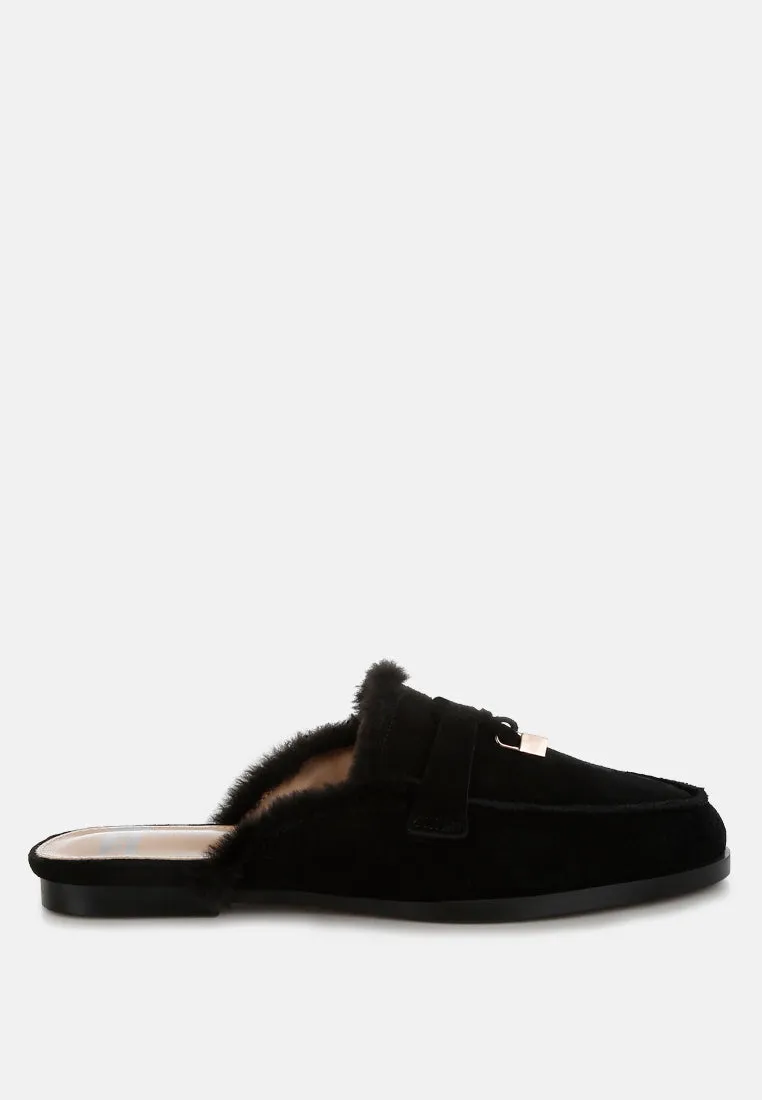 Bosnia Suede & Faux Fur Slip On Mules