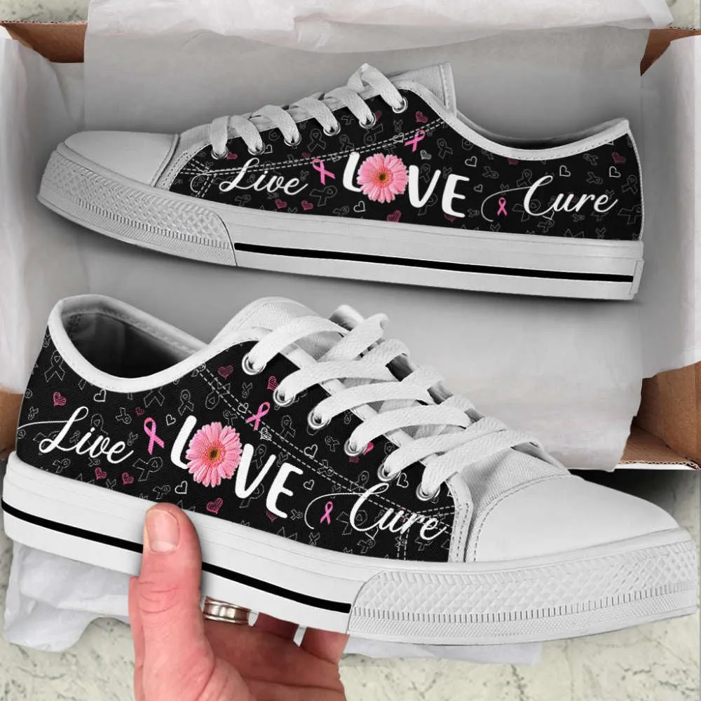 Breast Cancer Shoes Live Love Cure Ribbon Heart Low Top Shoes Canvas Shoes, Best Canvas Shoes, Low Top Sneaker