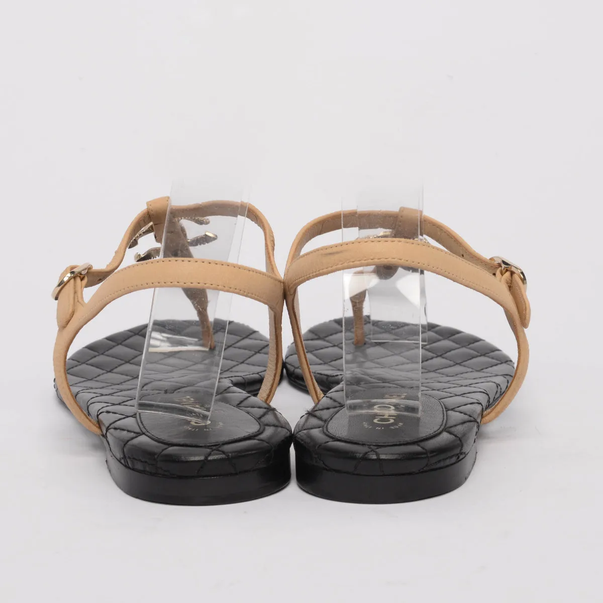 Chanel Beige & Black Quilted Lambskin CC Thong Sandals 40.5