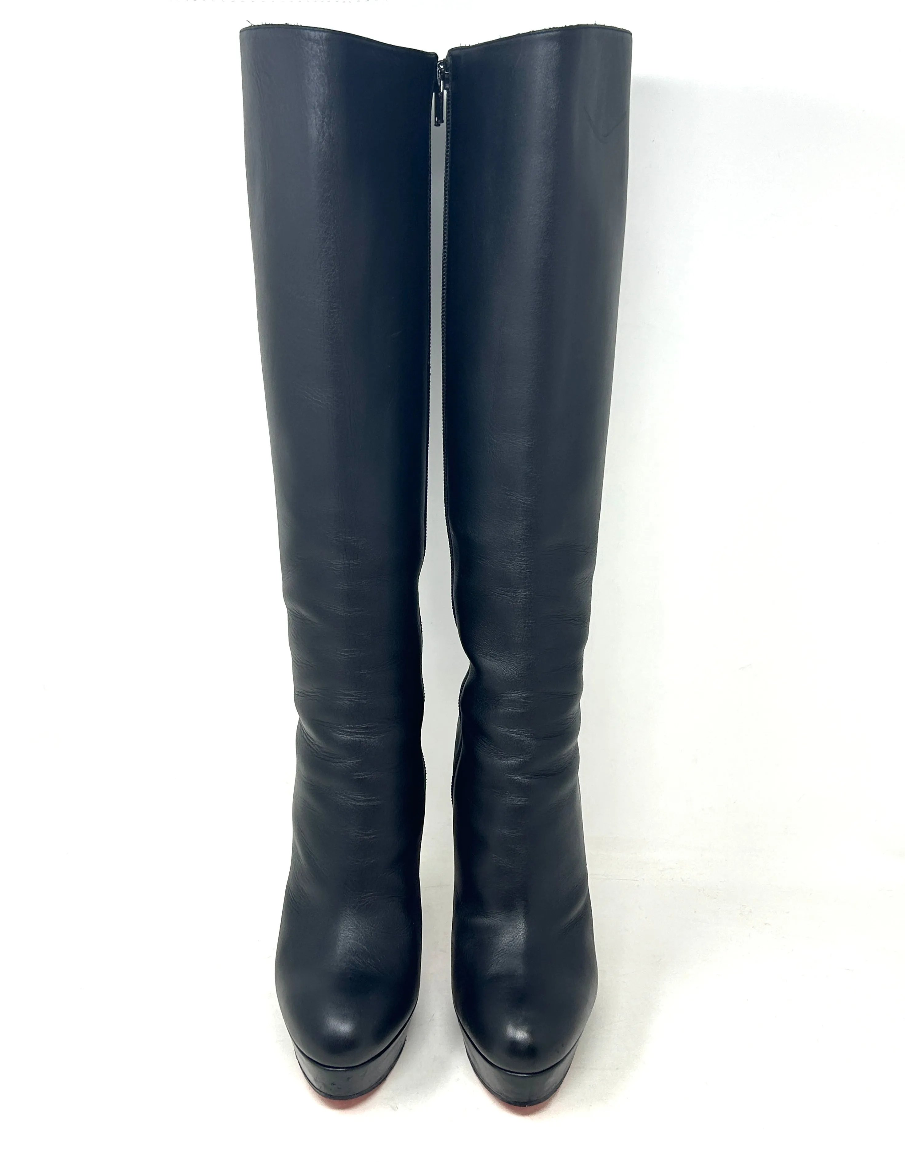 Christian Louboutin Taclou Botta 140 Black Leather Platform Knee High Boots 38 UK 5