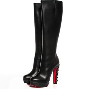 Christian Louboutin Taclou Botta 140 Black Leather Platform Knee High Boots 38 UK 5