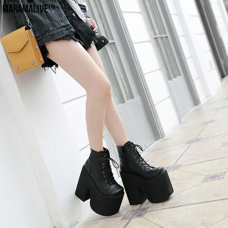 Chunky Heel Motorcycle Boots Women Platform