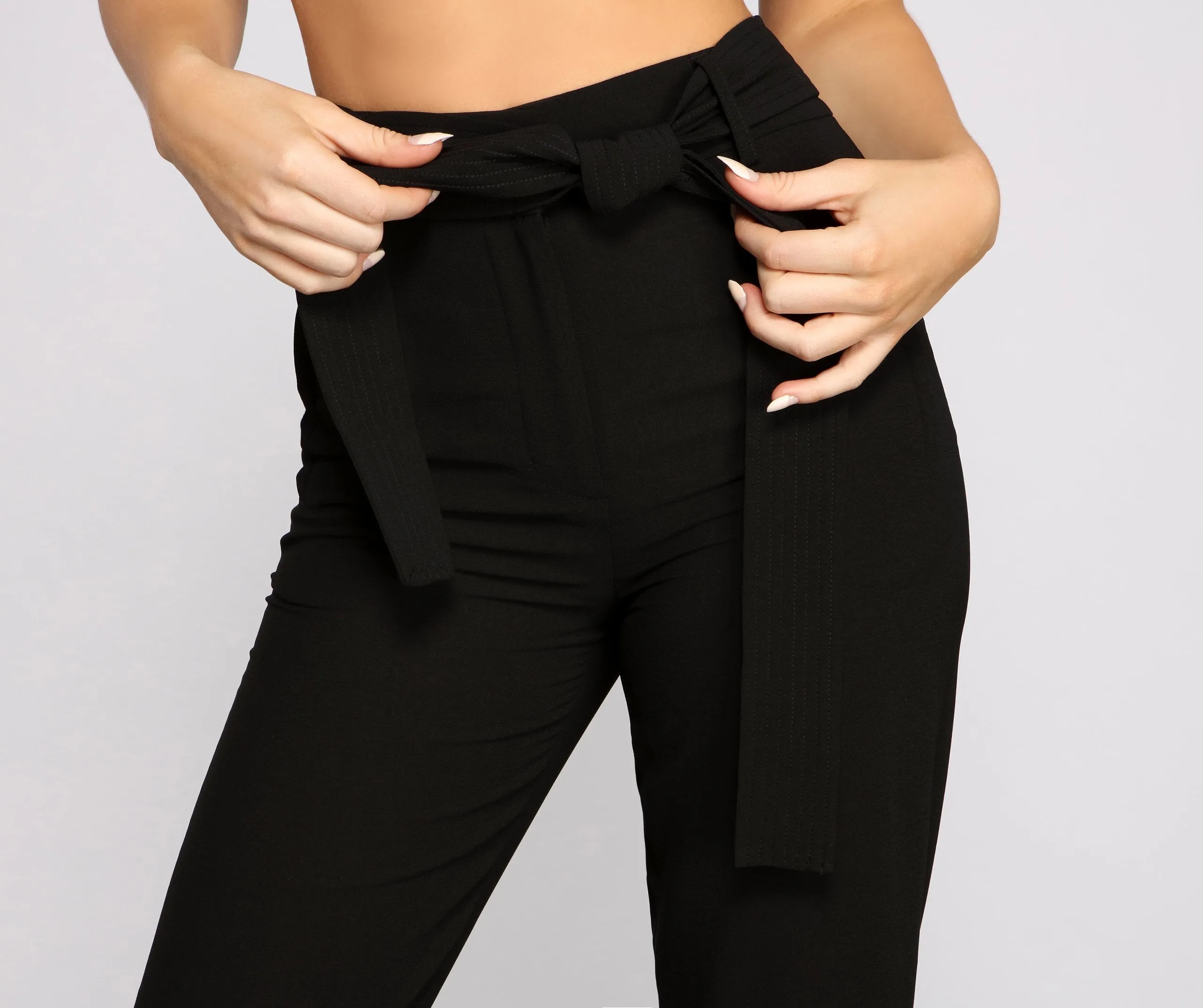 Classic High Waist Belted Tapered Pants