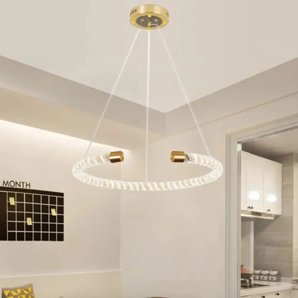 Contemporary Crystal LED Brass Suspension Pendant Light - Circular Hanging Chandelier, 16"/23.5"/31.5" Wide