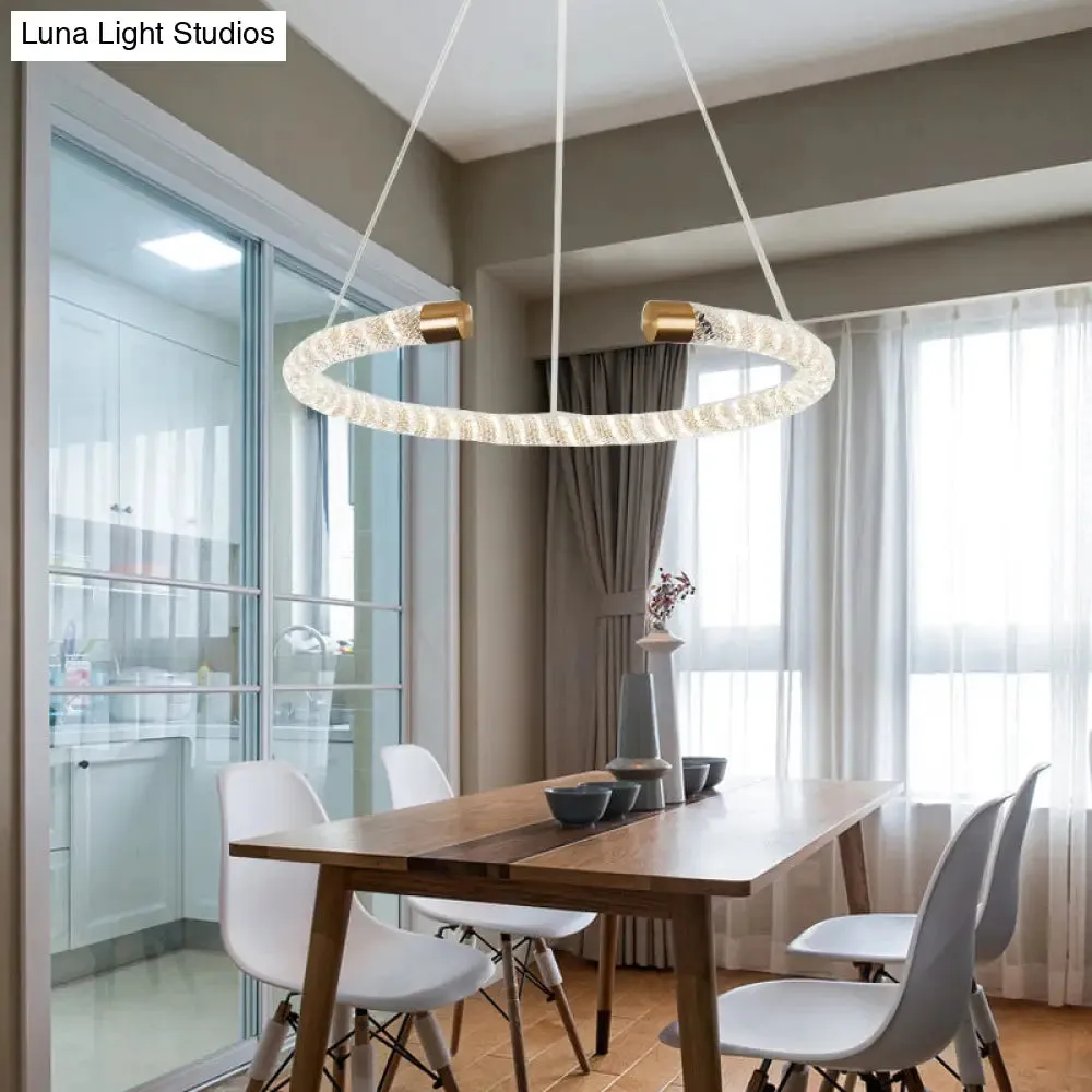 Contemporary Crystal LED Brass Suspension Pendant Light - Circular Hanging Chandelier, 16"/23.5"/31.5" Wide