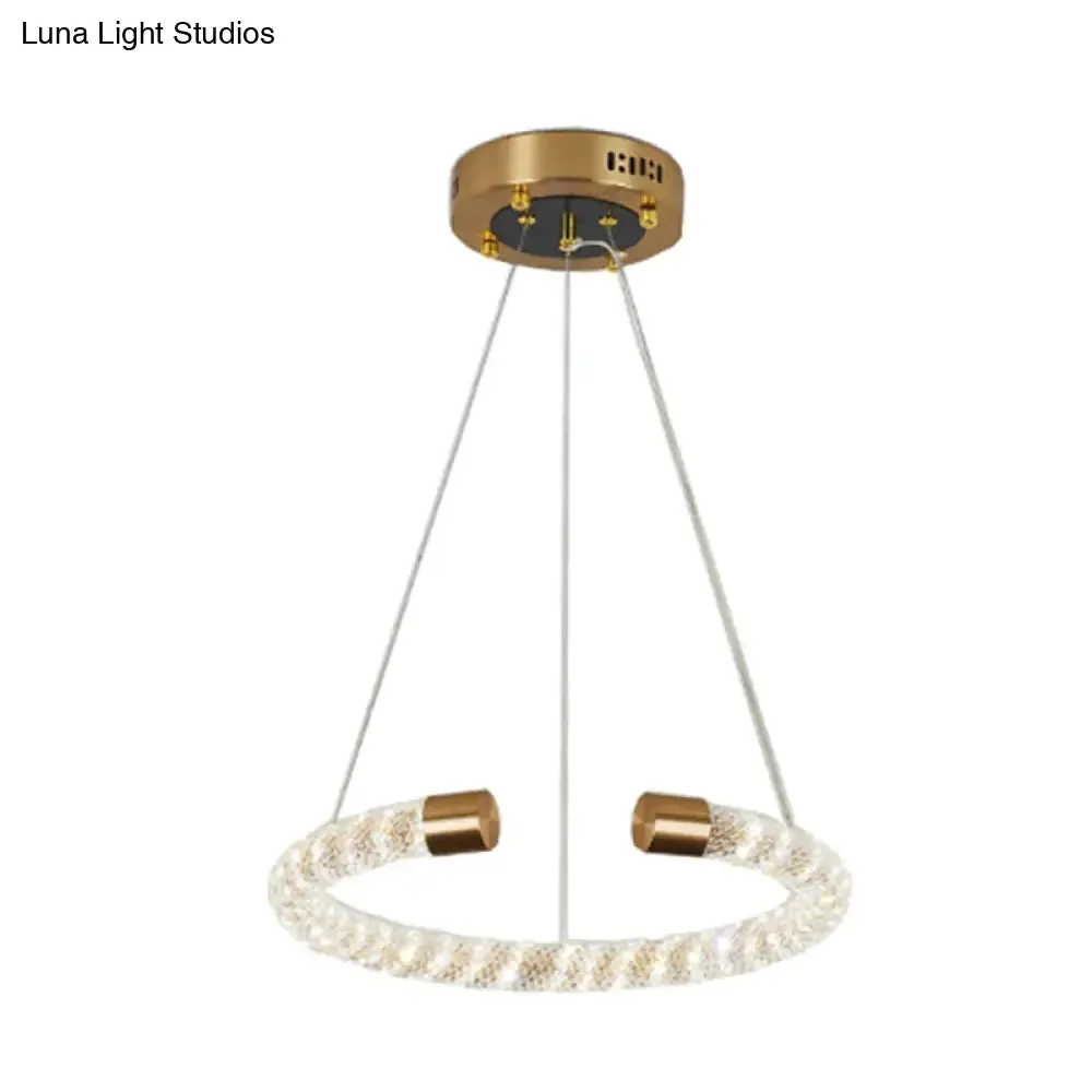 Contemporary Crystal LED Brass Suspension Pendant Light - Circular Hanging Chandelier, 16"/23.5"/31.5" Wide