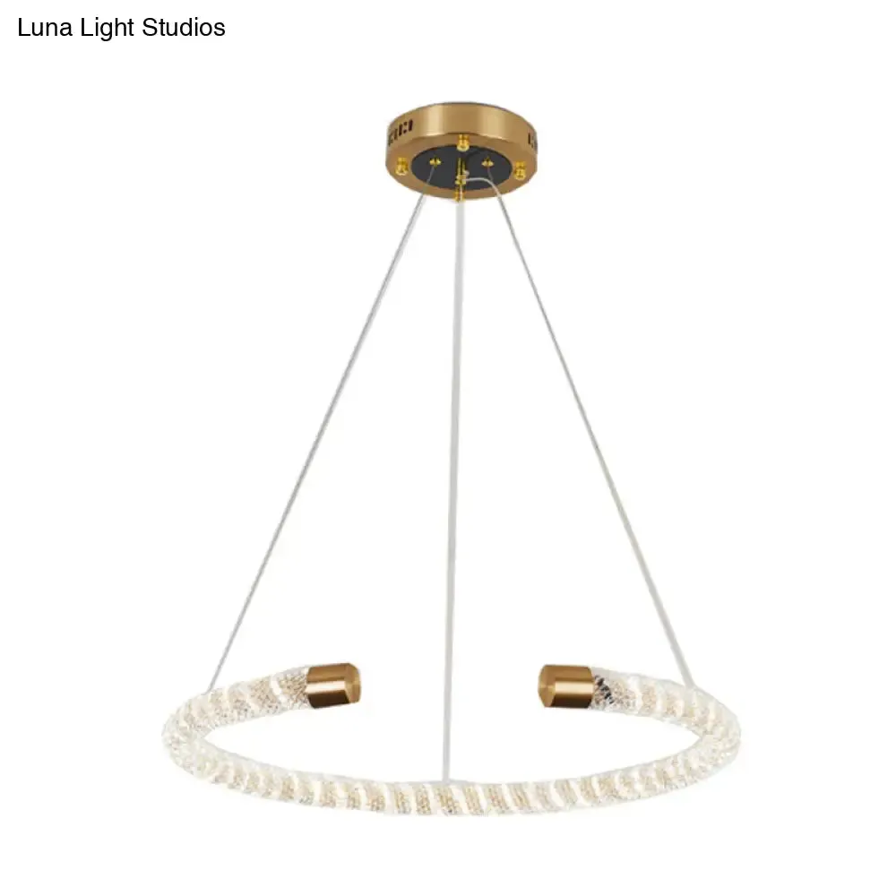 Contemporary Crystal LED Brass Suspension Pendant Light - Circular Hanging Chandelier, 16"/23.5"/31.5" Wide