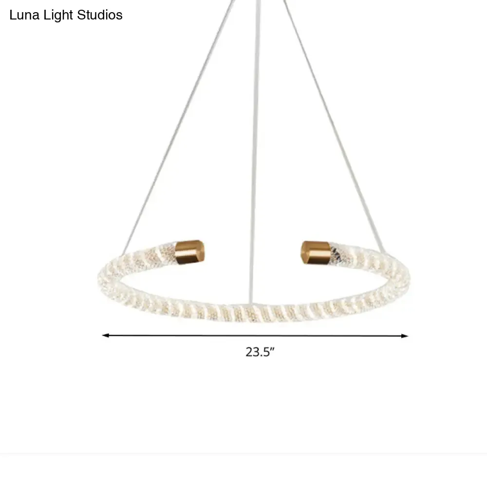 Contemporary Crystal LED Brass Suspension Pendant Light - Circular Hanging Chandelier, 16"/23.5"/31.5" Wide