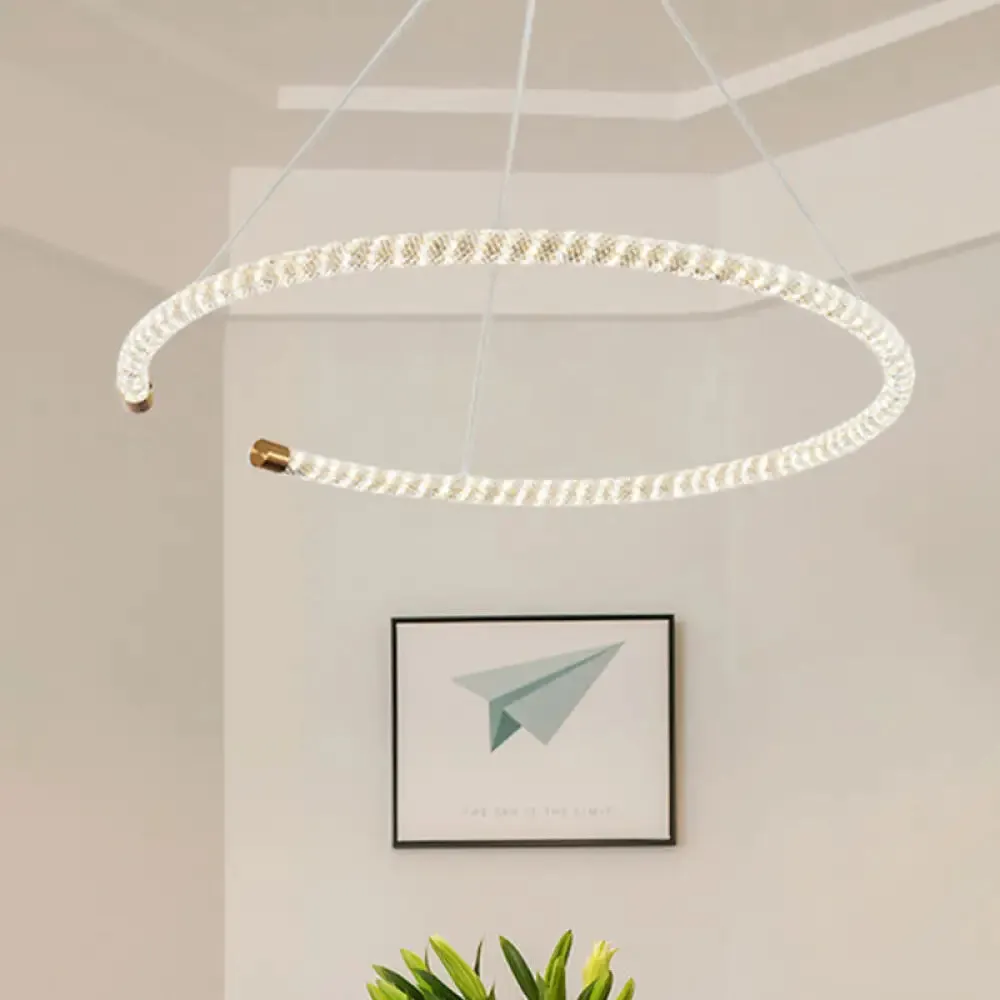 Contemporary Crystal LED Brass Suspension Pendant Light - Circular Hanging Chandelier, 16"/23.5"/31.5" Wide