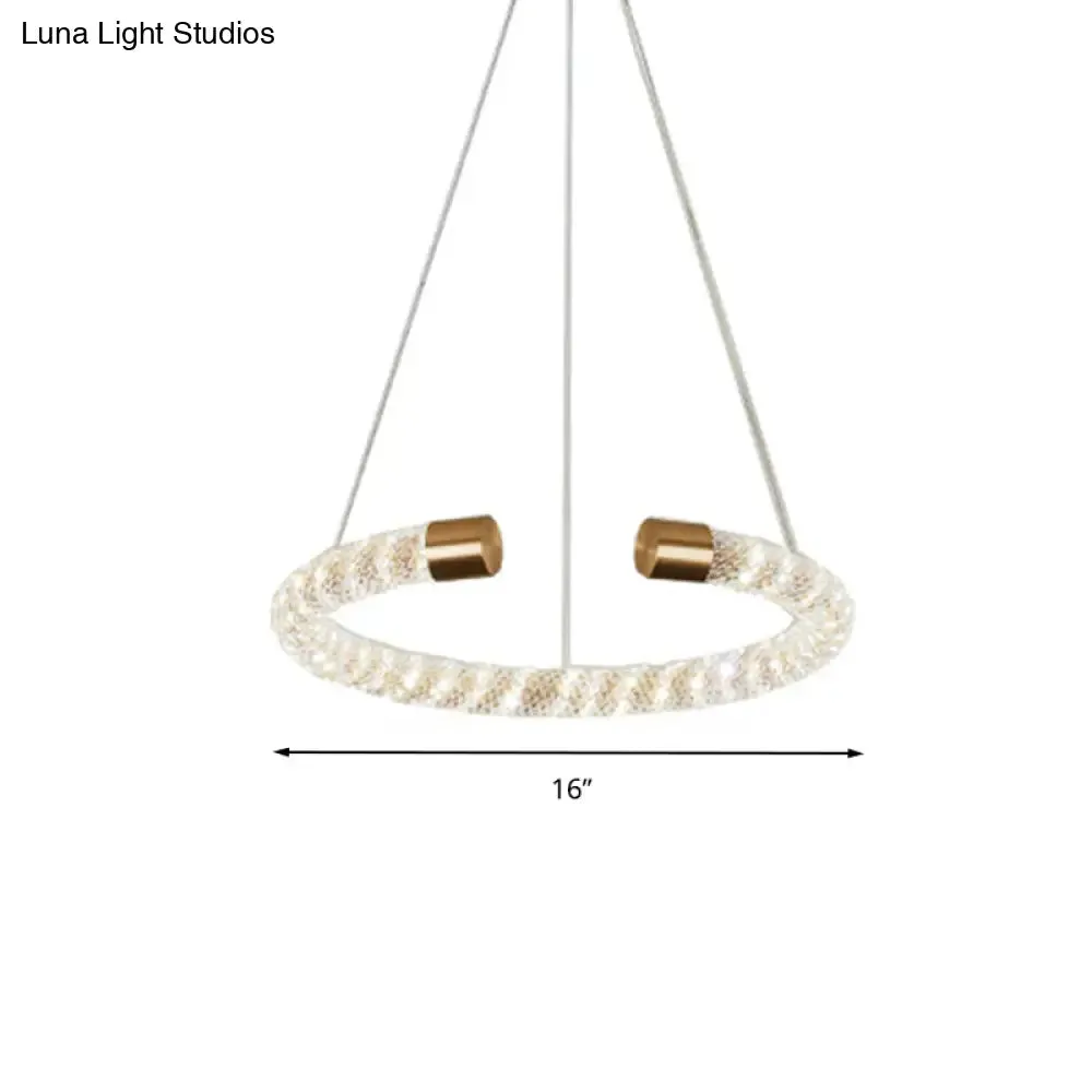 Contemporary Crystal LED Brass Suspension Pendant Light - Circular Hanging Chandelier, 16"/23.5"/31.5" Wide