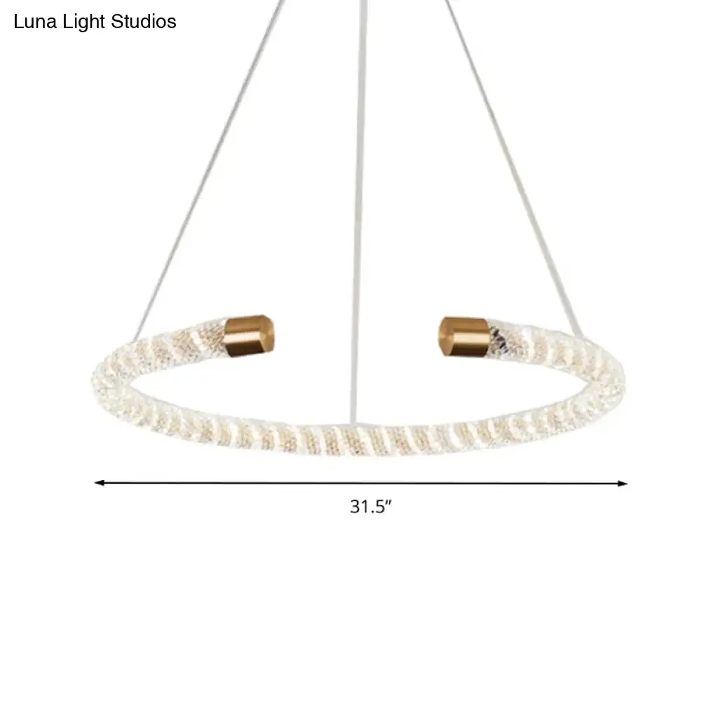 Contemporary Crystal LED Brass Suspension Pendant Light - Circular Hanging Chandelier, 16"/23.5"/31.5" Wide