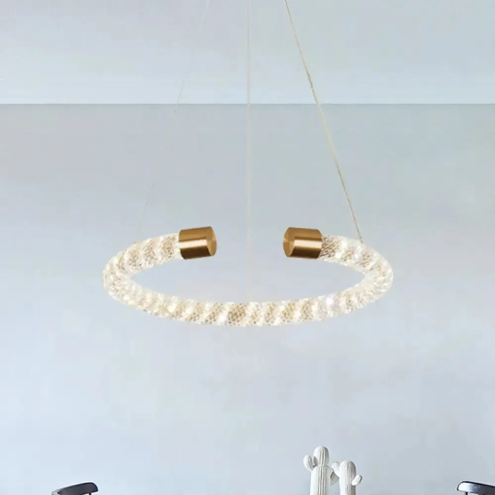 Contemporary Crystal LED Brass Suspension Pendant Light - Circular Hanging Chandelier, 16"/23.5"/31.5" Wide