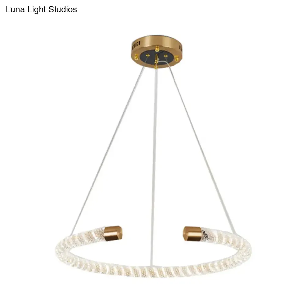 Contemporary Crystal LED Brass Suspension Pendant Light - Circular Hanging Chandelier, 16"/23.5"/31.5" Wide