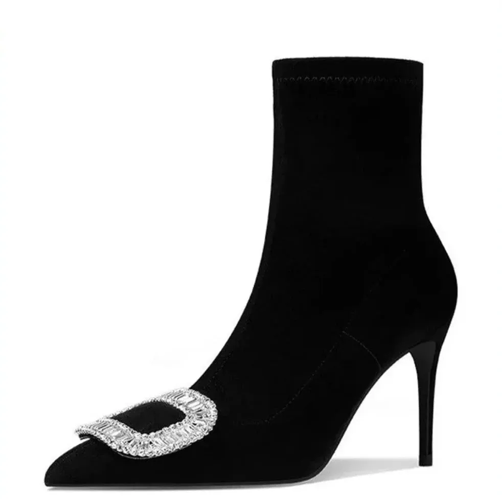 Crystal Accent Pointed Toe Ankle Boots