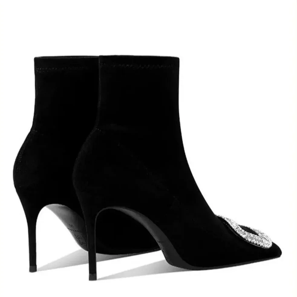 Crystal Accent Pointed Toe Ankle Boots