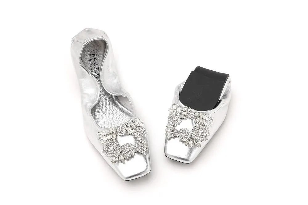 Crystal Embellished Buckle Foldable Flats