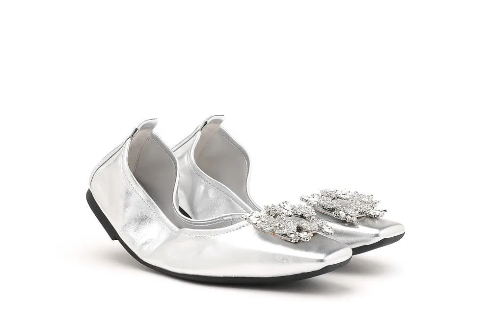 Crystal Embellished Buckle Foldable Flats