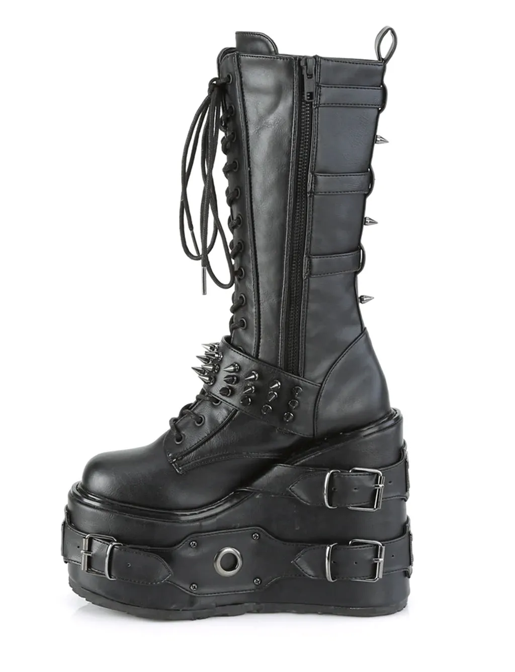 DEMONIA SWING 327 PLATFORM BOOTS - BLACK VEGAN LEATHER