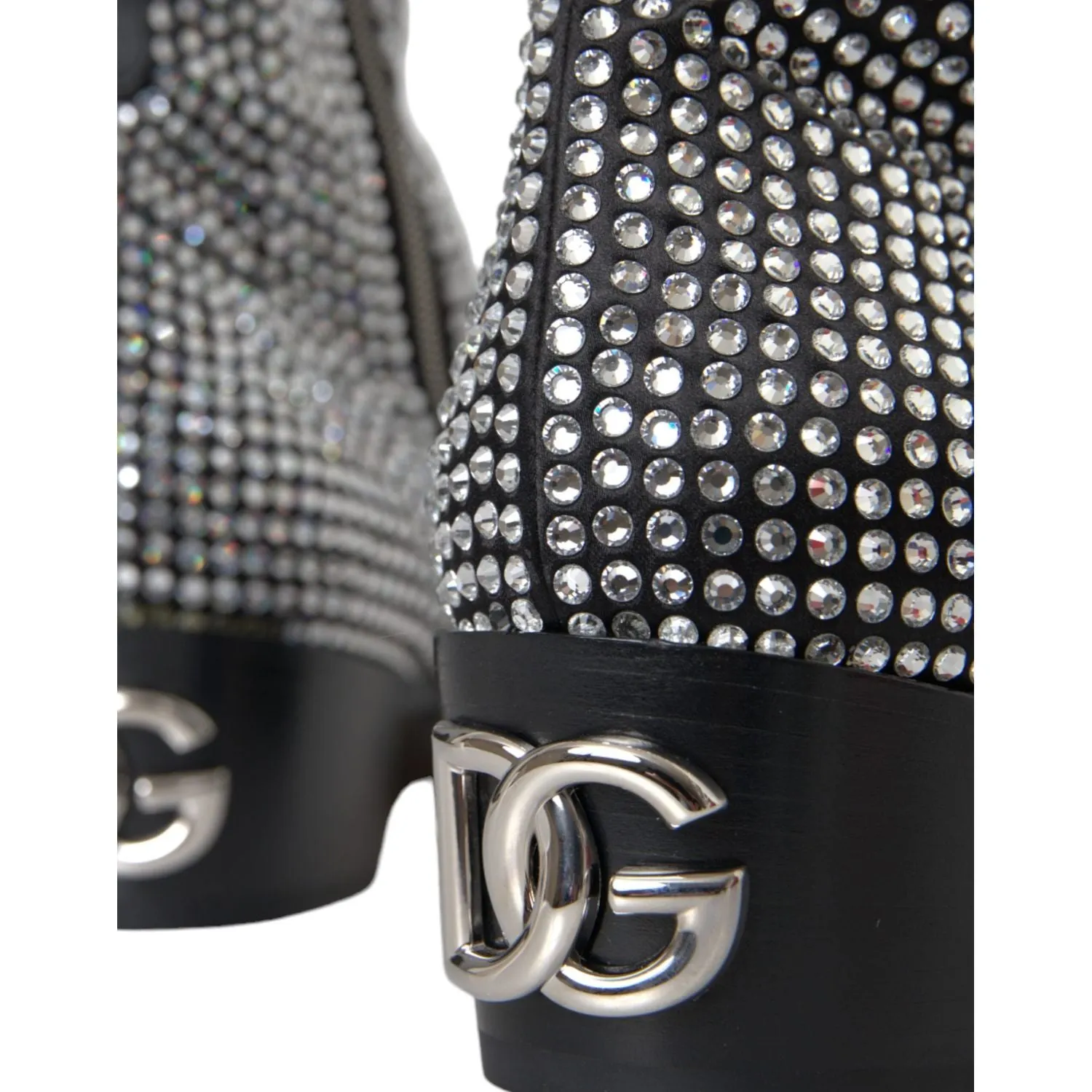 Dolce & Gabbana Black Rhinestone Crystal Chelsea Boots Shoes