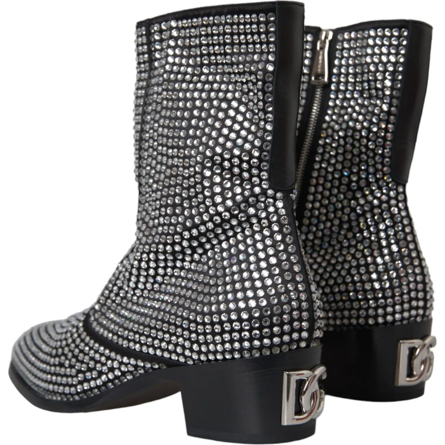 Dolce & Gabbana Black Rhinestone Crystal Chelsea Boots Shoes